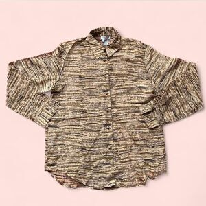 Vintage Allison Taylor Petite silk blouse with black and tan print size S